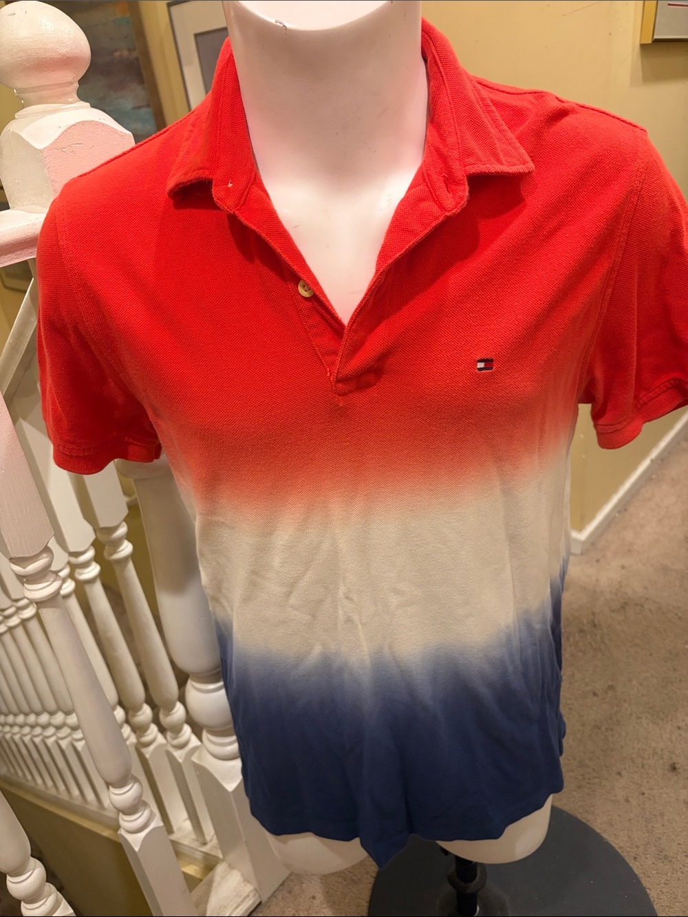 Tommy Hilfiger Red-White-Blue Dip Dye Polo